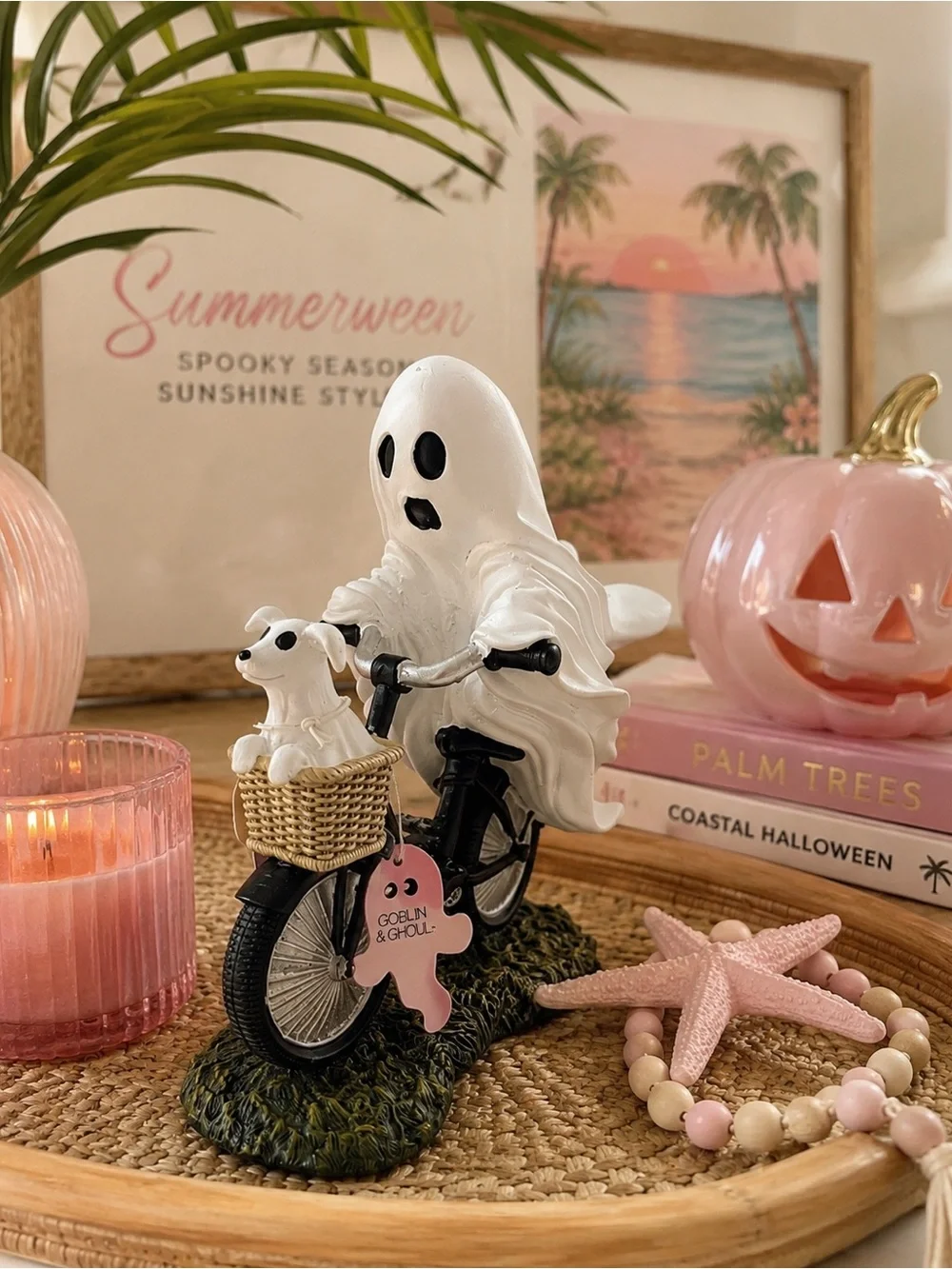 Goblin & Ghoul Ghost Riding Bicycle with Ghost Dog Halloween Figurine